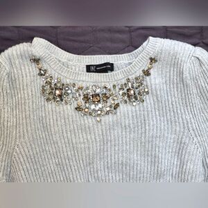 EUC INC Bejeweled Gray Knit Sweater